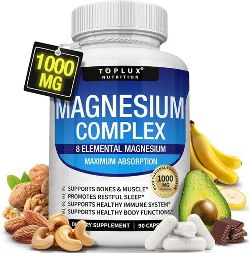 1-3PACK Magnesium Complex 1000Mg, 8 Elemental Magnesium, Gluten Free- Non-Gmo