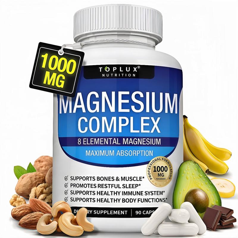 Restful Sleep Magnesium Complex 1000Mg - 8 Elemental Magnesium - Essential Minerals Supplement for Bones & Muscle Support - Made in USA - 90 Vegan Capsules