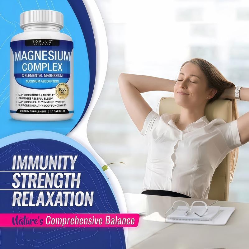 Restful Sleep Magnesium Complex 1000Mg - 8 Elemental Magnesium - Essential Minerals Supplement for Bones & Muscle Support - Made in USA - 90 Vegan Capsules