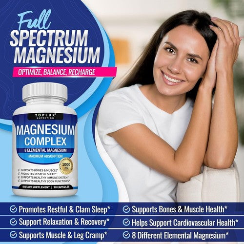 1-3PACK Magnesium Complex 1000Mg, 8 Elemental Magnesium, Gluten Free- Non-Gmo