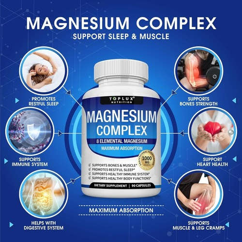 1-3PACK Magnesium Complex 1000Mg, 8 Elemental Magnesium, Gluten Free- Non-Gmo