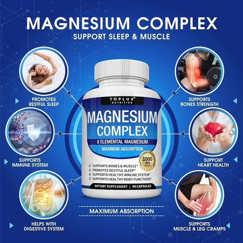 1-3PACK Magnesium Complex 1000Mg, 8 Elemental Magnesium, Gluten Free- Non-Gmo