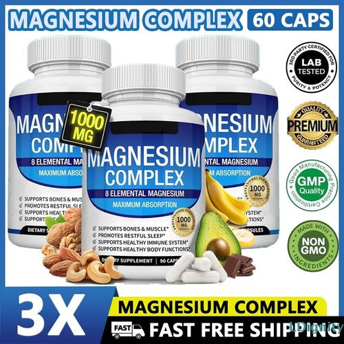 1-3PACK Magnesium Complex 1000Mg, 8 Elemental Magnesium, Gluten Free- Non-Gmo