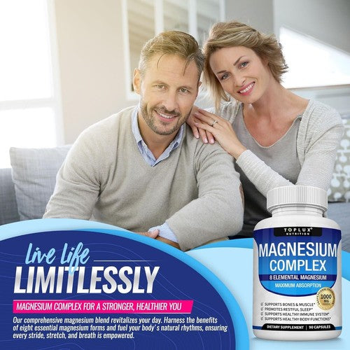 1-3PACK Magnesium Complex 1000Mg, 8 Elemental Magnesium, Gluten Free- Non-Gmo